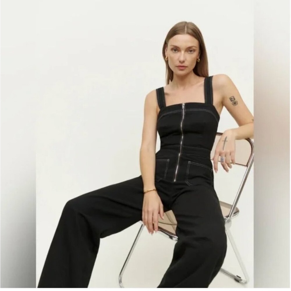 REFORMATION Ren Regenerative Cotton Denim Twill Jumpsuit In‎ Black Sz 6 - Picture 3 of 10